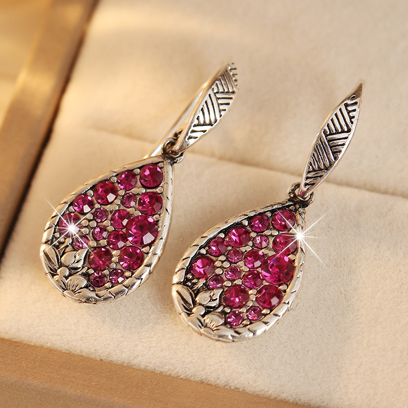 Women's Vintage Teardrop Pendant Earrings with Cubic Zirconia